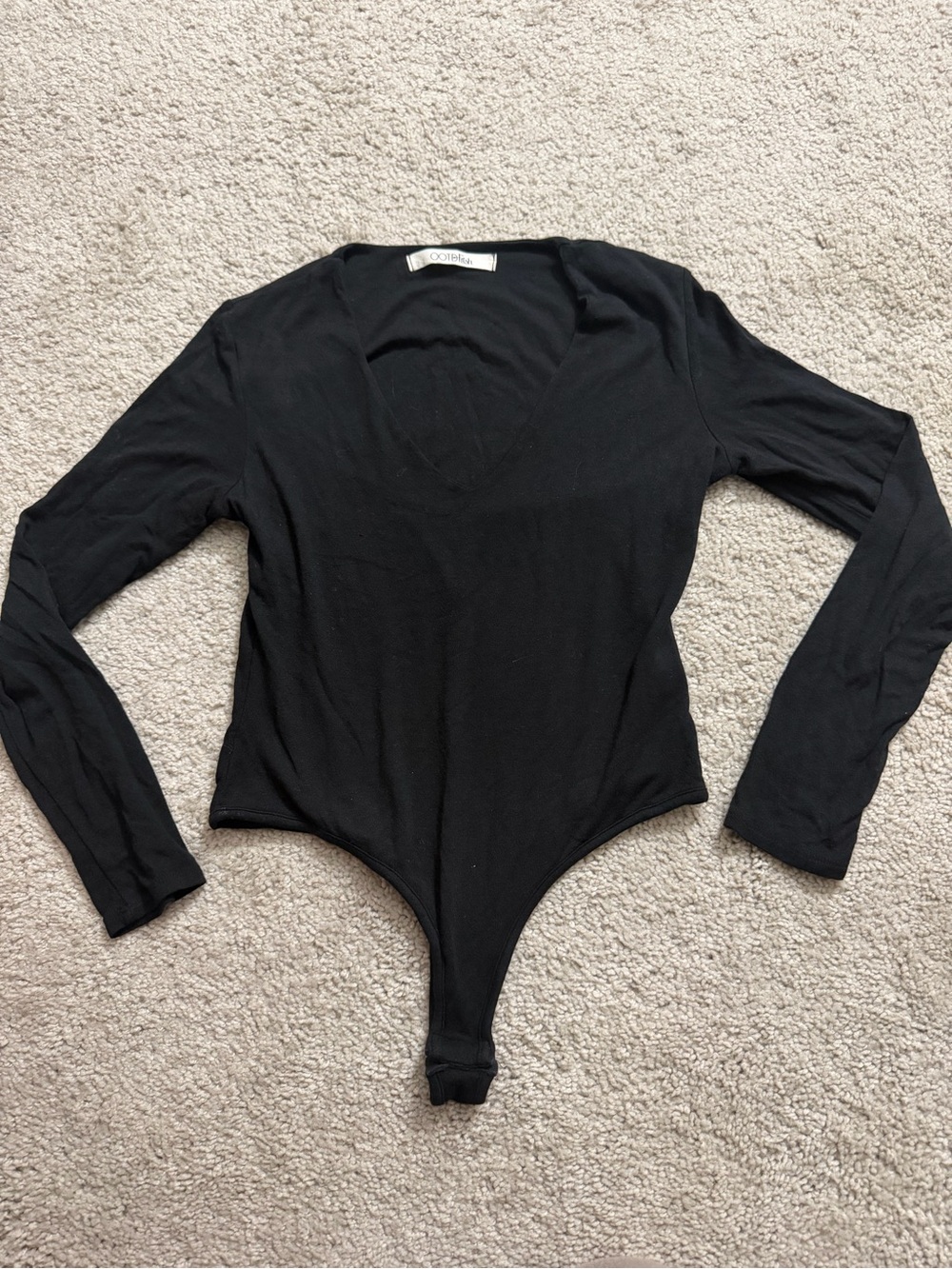 OOTDFash Black Long-Sleeve V-Neck Bodysuit